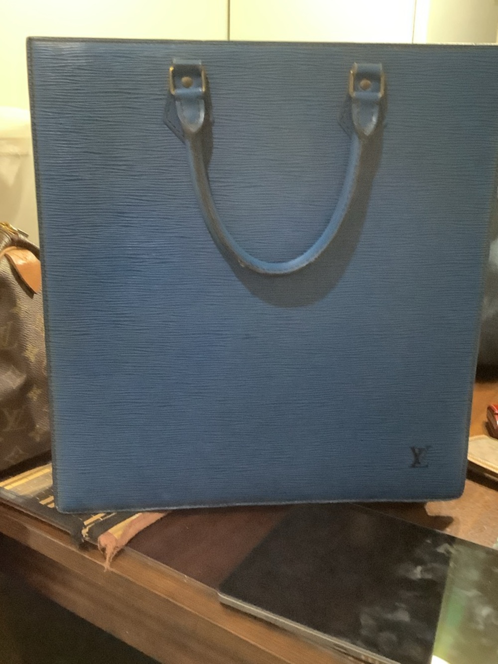 Louis Vuitton Navy Blue Epi Leather Square Tote with Top Handles